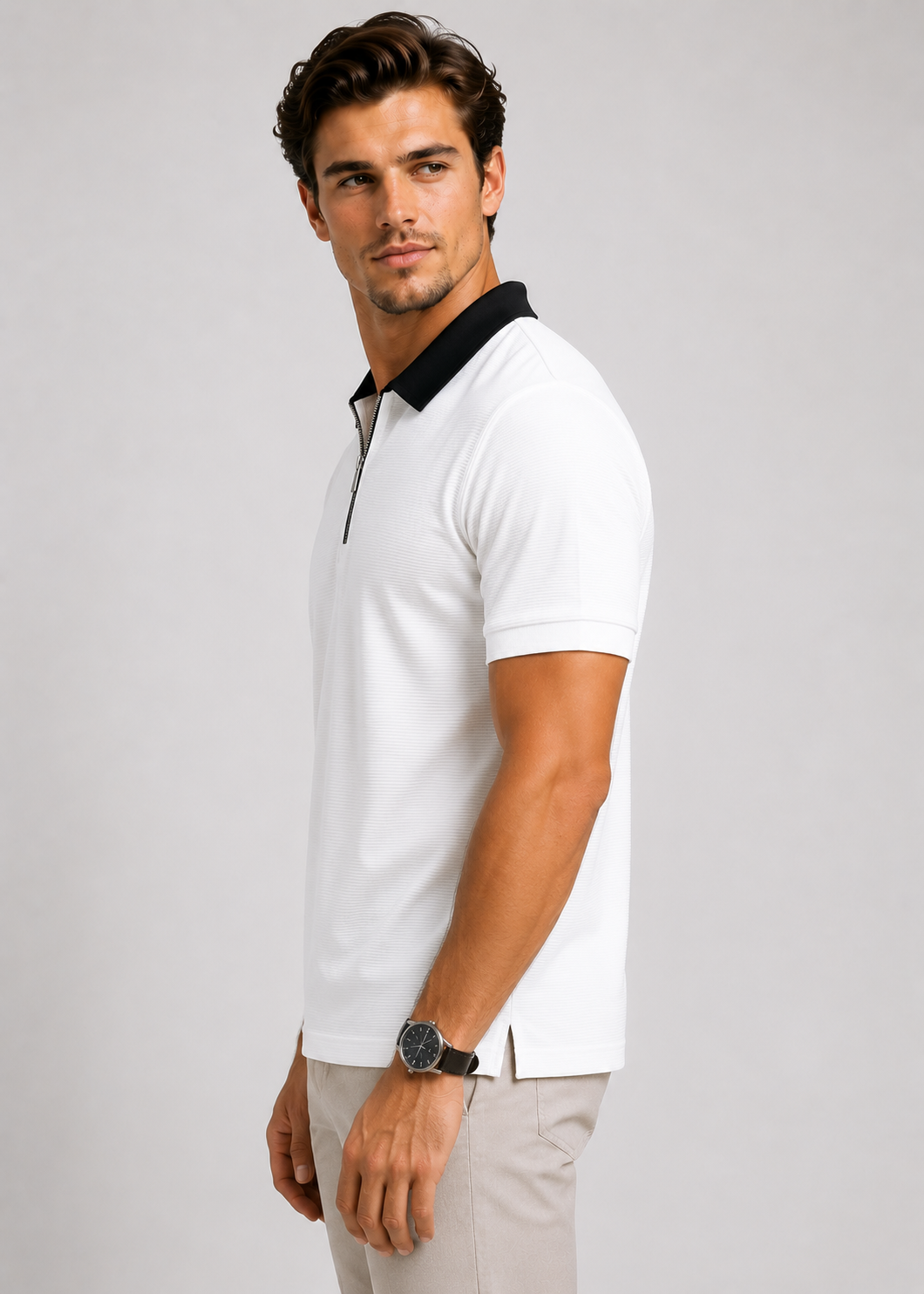 White Zipper Polo