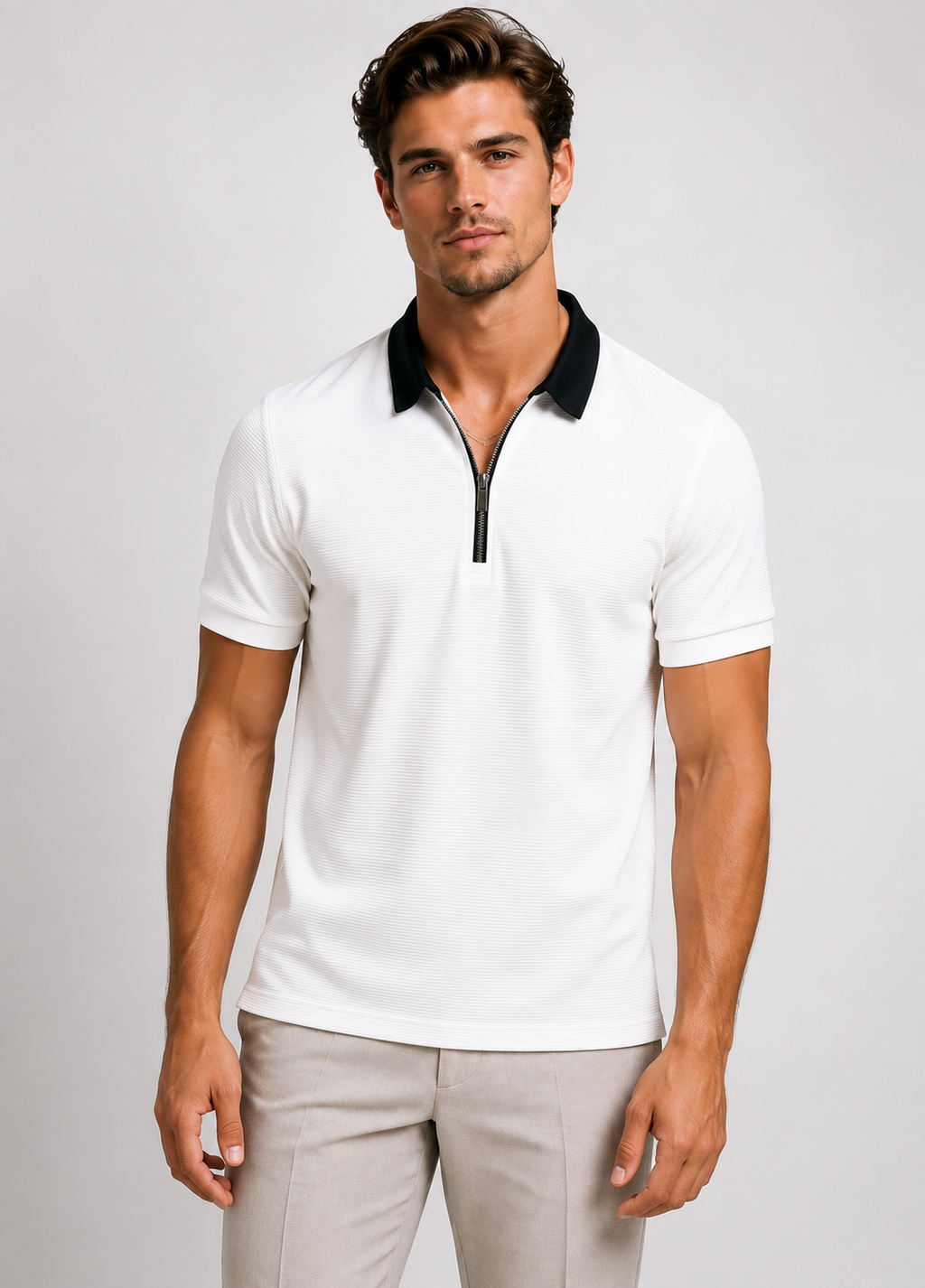 White Zipper Polo