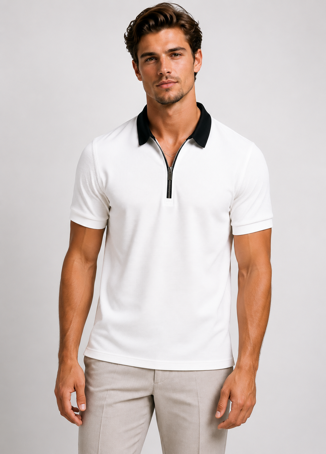 White Zipper Polo