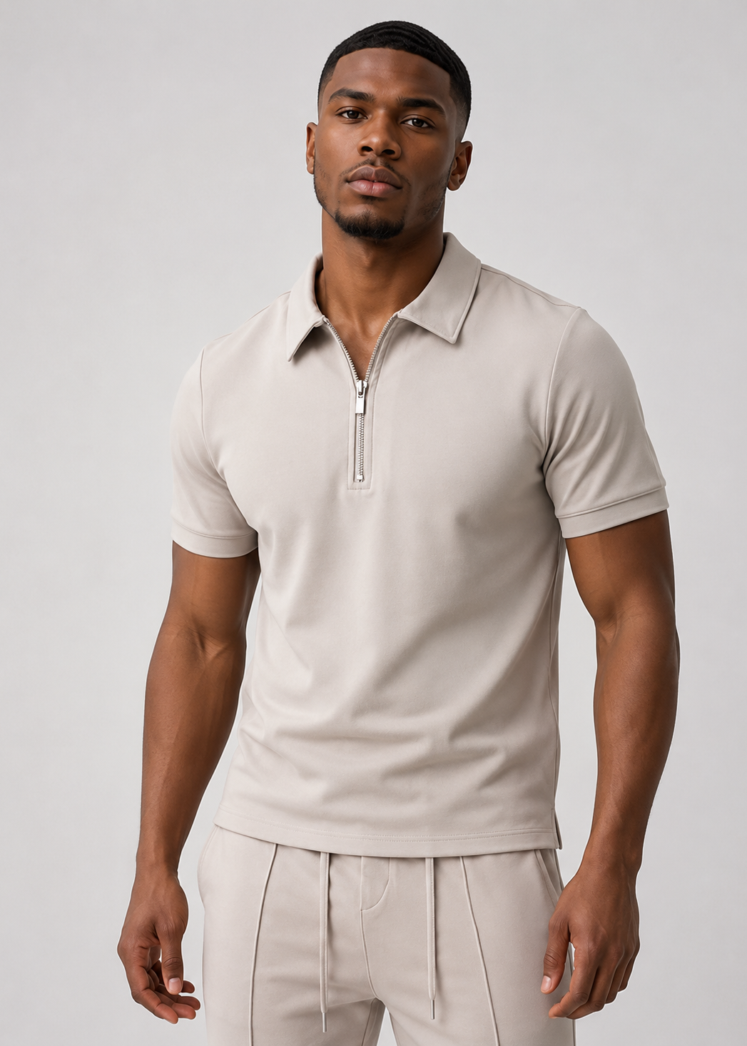 Checkered Zipper Polo