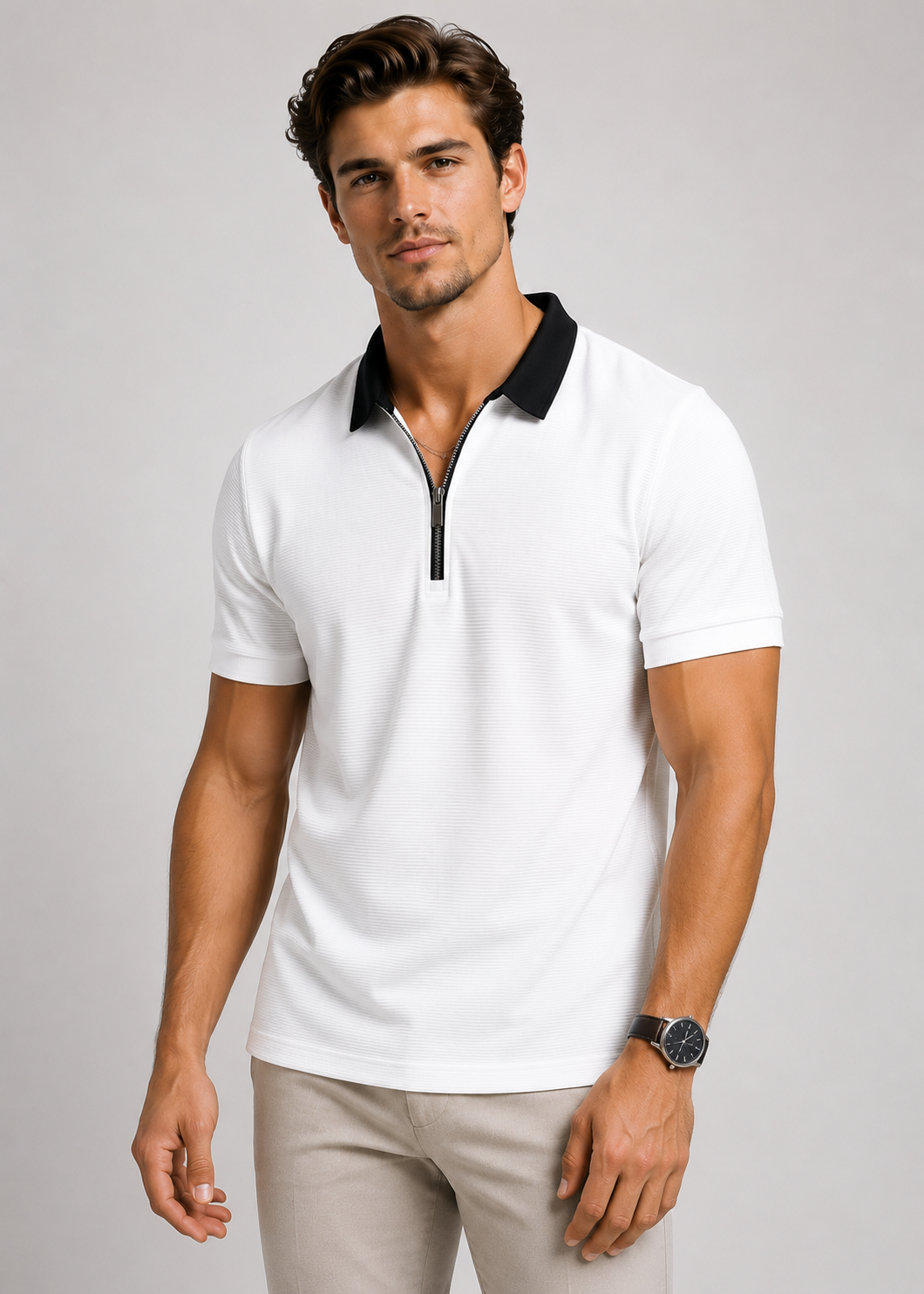 White Zipper Polo